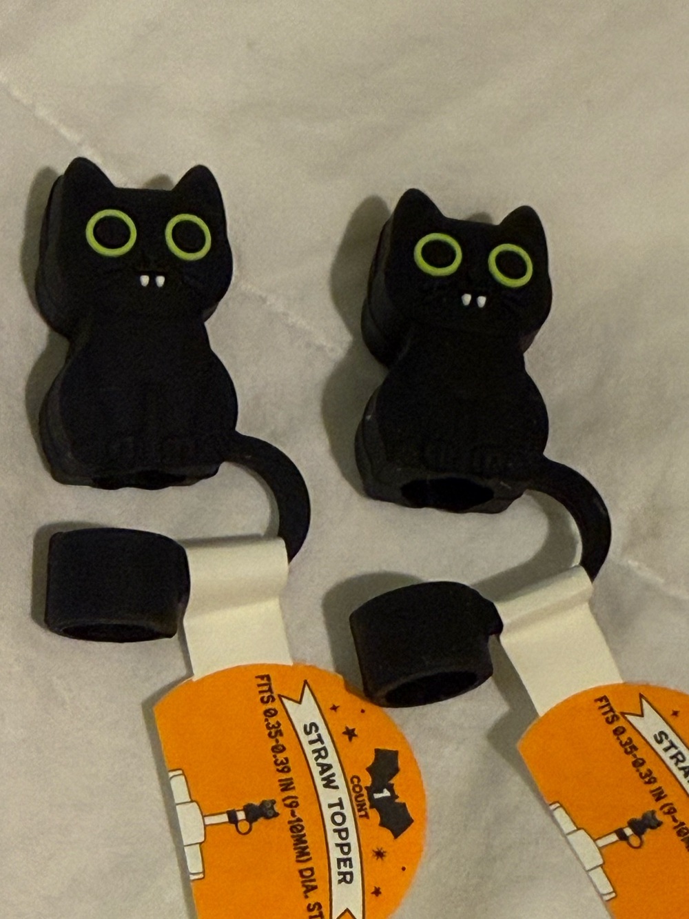 Vampire Black Cat Straw Toppers with Neon Green Eyes Halloween Fits Stanley